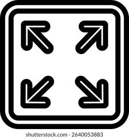 Maximize icon logo design Full Screen Arrow and Exit Screen Icons Black Silhouette line. Minimalist with arrows pointing outward, representing zoom or expand functions in digital interfaces