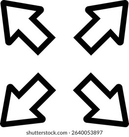 Maximize icon logo design Full Screen Arrow and Exit Screen Icons Black Silhouette line. Minimalist with arrows pointing outward, representing zoom or expand functions in digital interfaces
