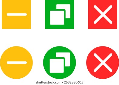 Maximize and minimize close window button. Web buttons for software and application. Close windows sign. Browser window control buttons
