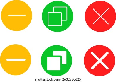 Maximizar e minimizar o botão fechar janela. Botões da Web para software e aplicativo. Sinal de fechamento de janelas. Botões de controle da janela do navegador

