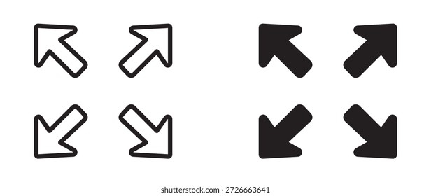 Maximizar e Minimizar Conjunto de Ícones, em Estilo de Linha e Sólido, Ícone UX IU, Ilustração de Vetor.