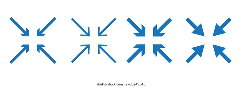 maximize and minimize line Arrows icon set , vector resizing, expanding arrow line icons in thin line style