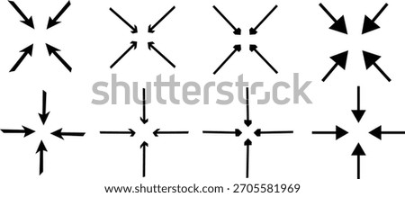 maximize and minimize line Arrows icon set, expanding arrow line icon illustration, expanding arrow line icons on white background.

