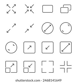 Maximize and minimize screen buttons editable stroke outline icons set isolated on white background