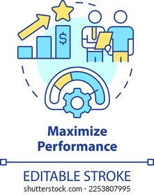 Maximize performance concept icon. Improve process. Treasury management benefit abstract idea thin line illustration. Isolated outline drawing. Editable stroke. Arial, Myriad Pro-Bold fonts used