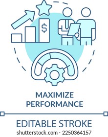 Maximize performance turquoise concept icon. Treasury management benefit abstract idea thin line illustration. Isolated outline drawing. Editable stroke. Arial, Myriad Pro-Bold fonts used