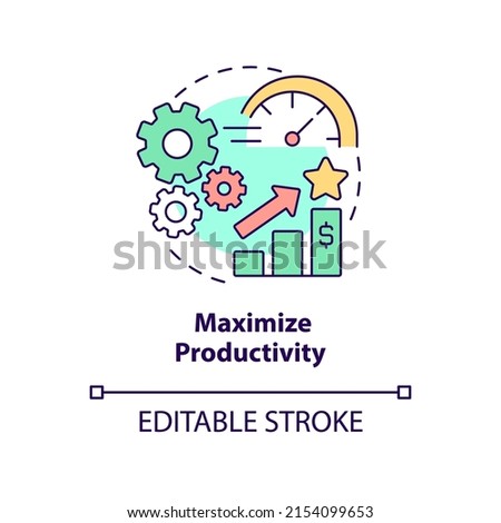 Maximize productivity concept icon. Purpose of lean manufacturing abstract idea thin line illustration. Isolated outline drawing. Editable stroke. Arial, Myriad Pro-Bold fonts used