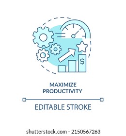 Maximize productivity turquoise concept icon. Purpose of lean manufacturing abstract idea thin line illustration. Isolated outline drawing. Editable stroke. Arial, Myriad Pro-Bold fonts used