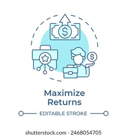 Maximize returns soft blue concept icon. Asset management, fund manager. Income generation. Round shape line illustration. Abstract idea. Graphic design. Easy to use in infographic, presentation