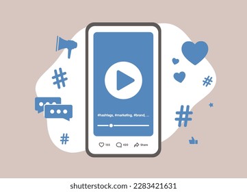 Maximize social media impact with hashtag marketing. Optimize brand outreach and attract target audience using popular and niche-specific hashtags. Hashtag marketing vector illustration concept. svg