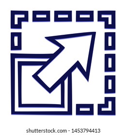 Maximize Square. Hand Drawn Icon with Blue Ballpoint Pen Style.