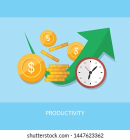 Maximize time to make money and use productively, speed up income. Vector Flat Design