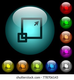 Maximize window icons in color illuminated spherical glass buttons on black background. Can be used to black or dark templates