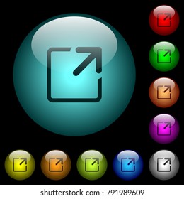 Maximize window icons in color illuminated spherical glass buttons on black background. Can be used to black or dark templates