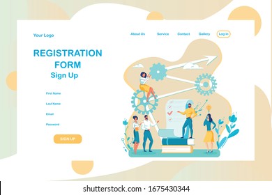 Maximizing New Users and Increasing Conversion Rates with Effective Signup Page. Registration Form Template. Five Membered Marketing Team Brainstorming and Making Check List for Customer.