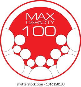 Maximum 100 Capacity Sign, Allowed Persons 100 only, Allowed one hundred people social distancing signage sticker vector file.