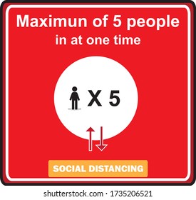 Maximum 5 people allowed in the shop or store at one time signage, sign for shops to protect from Coronavirus or Covid-19 vector graphic.