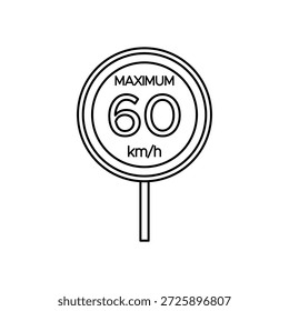 Sinal de estrada limite de velocidade máxima de 60 km ilustrado num desenho monocromático simples