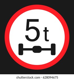 Maximum Axle Load 5 tones flat icon, Traffic and road sign, vector graphics, a solid pattern on a black background, eps 10.