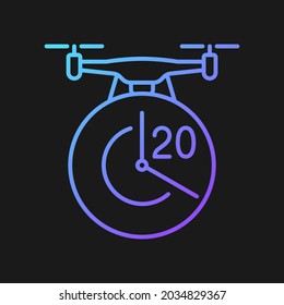 Maximum flight time gradient vector manual label icon for dark theme  Twenty minutes limit  Thin line color symbol  Modern style pictogram  Vector isolated outline drawing for product use instructions