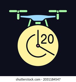 Maximum flight time RGB color manual label icon for dark theme. Flight duration. Isolated vector illustration on night mode background. Simple filled line drawing on black for product use instructions