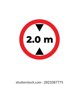 Maximum height clearance road sign showing 2.0 meter limit inside a red circular border, minimalist flat vector illustration for traffic safety, transportation, and regulatory signage.