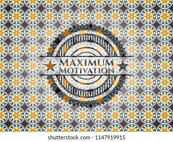 Maximum Motivation arabic badge background. Arabesque decoration.