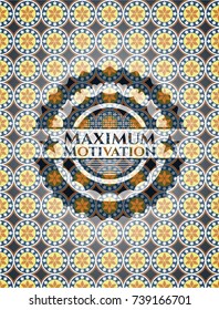 Maximum Motivation arabic badge background. Arabesque decoration.