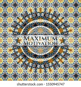 Maximum Motivation arabic style badge. Arabesque decoration.
