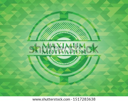 Maximum Motivation green emblem. Mosaic background. Vector Illustration. Detailed.