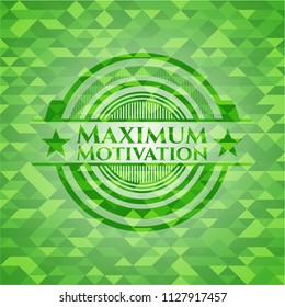 Maximum Motivation green emblem with triangle mosaic background