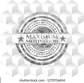 Maximum Motivation grey emblem with cube white background