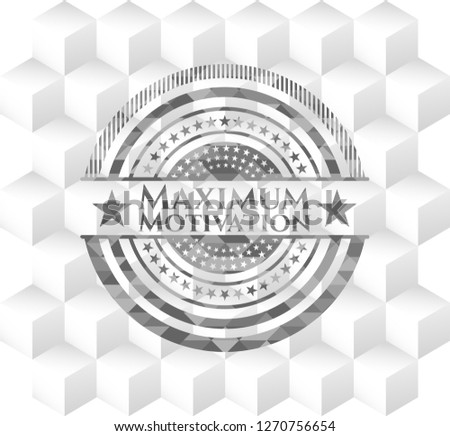 Maximum Motivation grey emblem with cube white background