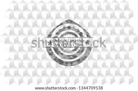 Maximum Motivation grey emblem. Retro with geometric cube white background