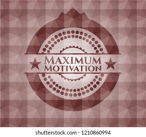 Maximum Motivation red emblem or badge with abstract geometric polygonal pattern background. Seamless.