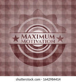 Maximum Motivation red emblem or badge with abstract geometric polygonal pattern background. Seamless.