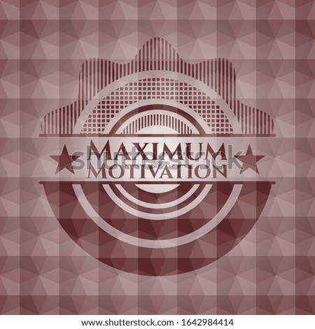 Maximum Motivation red emblem or badge with abstract geometric polygonal pattern background. Seamless.