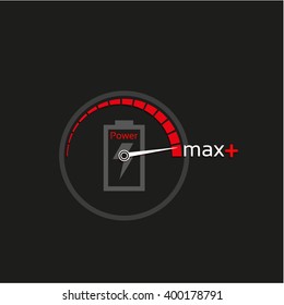 Maximum Power, Charge Battery, Design Element, Vector Icon On A Black Background