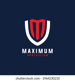 Maximum Protection Logo Design. Abstract Shield Combined with Initial Letter M Concept Logo Design.