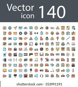 maximum set of icons in retro style with mixed color, the trend in 2017, an excellent solution for SEO, mobile applications, web sites, pixel perfect