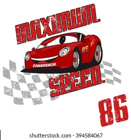 Maximum Speed. Cartoon car. Illustration Car. Vector car