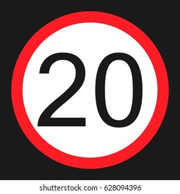 Maximum speed limit 20 flat icon, Traffic and road sign, vector graphics, a solid pattern on a black background, eps 10.