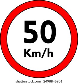 Límite máximo de velocidad 50 km Icon Vector