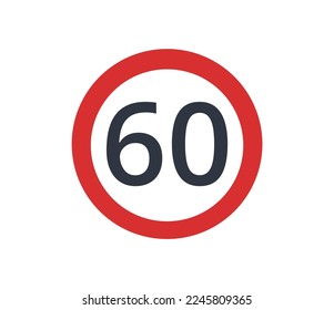 Maximum speed limit of 60 Icon. Traffic signs vectors.