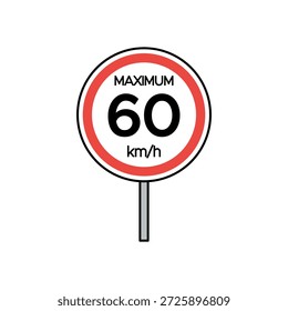 Limite máximo de velocidade 60 km por hora de sinalização isolada sobre fundo branco