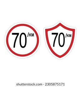 maximum speed limit 70 km sign, vector illustration