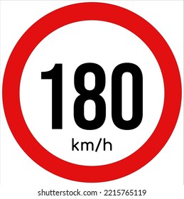 Maximum speed limit illustration 180 km per hour. Traffic sign icon isolated on a white background