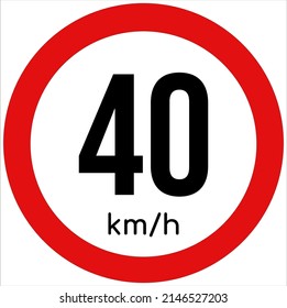 Maximum speed limit illustration 40 km per hour. Traffic sign icon isolated on a white background