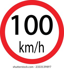 Maximum Speed limit sign 100 km h. Isolated road sign icon on white background.