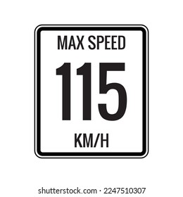 Signo de límite de velocidad máxima 115 kmh icono de signo en la ilustración del vector de fondo blanco.
